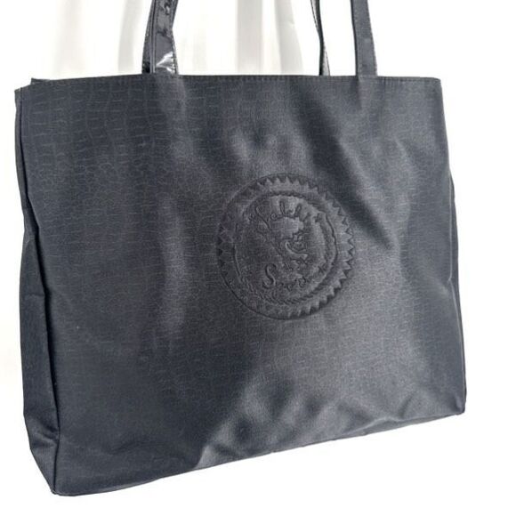 Falchi Sport Black Shoulder Tote Bag Logo Smooth Canvas Patent Leather Straps - Picture 1 of 16